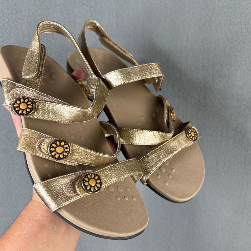 Vionic Cathy Gold Leather Strappy Slingback Sandals Women's 7 Wide TVW4089
